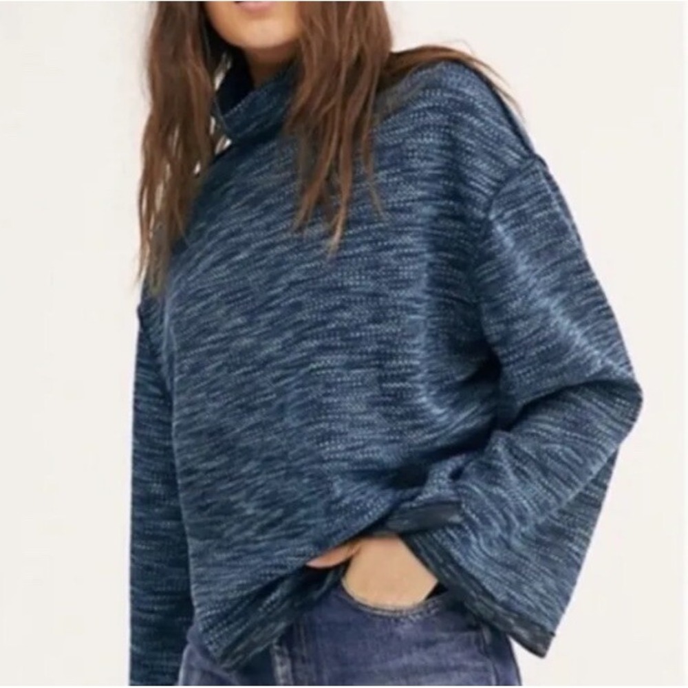Free People We The Free Sunny Days Womens S Blue Turtleneck Sweater Boxy Oversiz